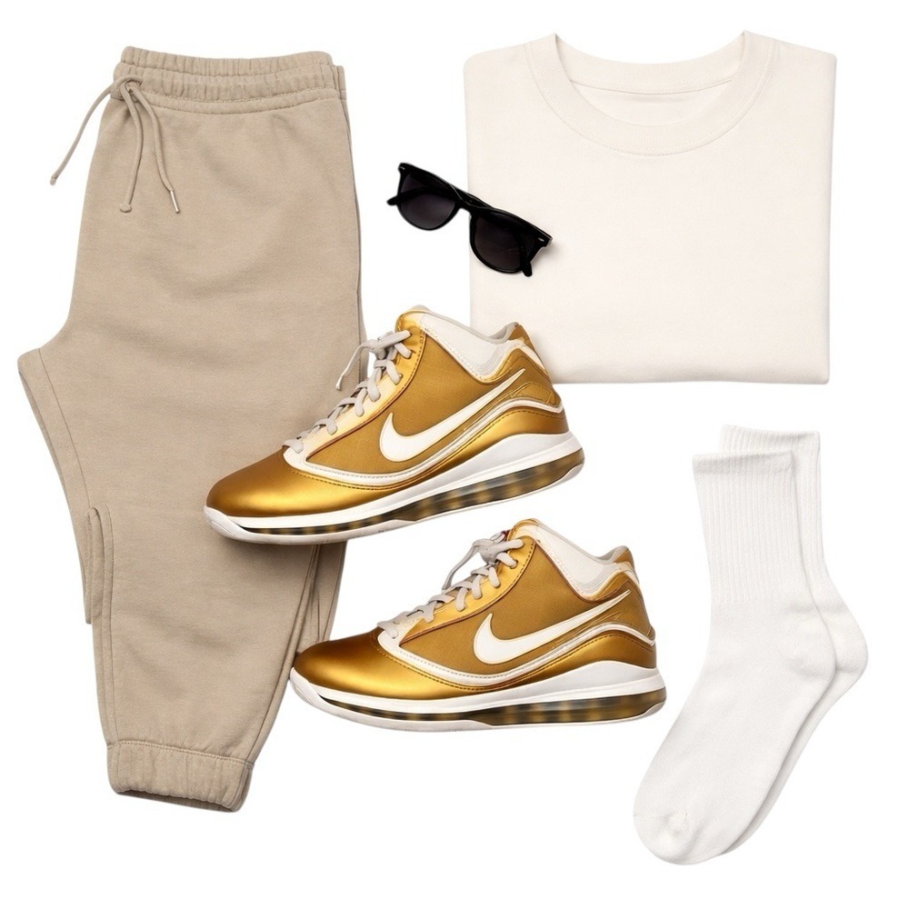 Nike LeBron 7 "China Moon" Gold White CU5646-100 Men's 9.5 Basketball Shoes GUC